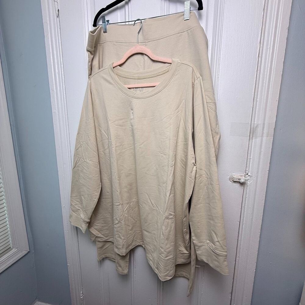 Denim & Co. Easywear French Terry Top & Pants Set Womens 2X Beige NWOT